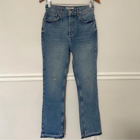 Free People • high rise button fly released raw hem slit emmy jeans sz 27 - Picture 5 of 12